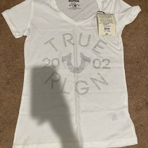 True Religion, white tee, short sleeve L